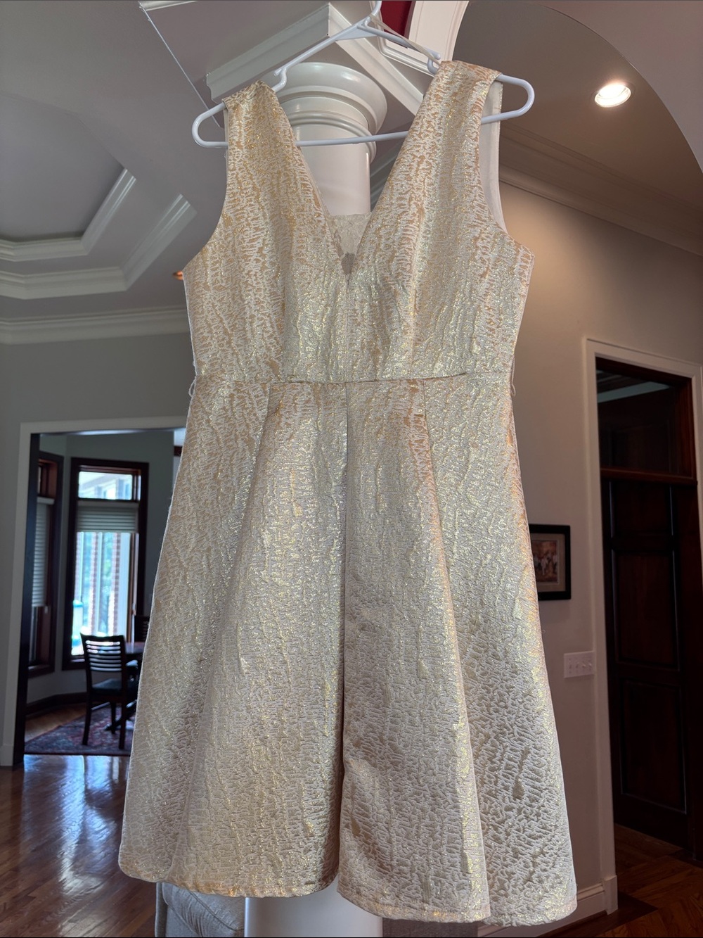 bohme Metallic Gold Textured V-Neck Mini Dress